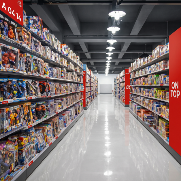 ON TOP showroom aisle with toy displays